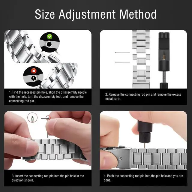 Alt view image 6 of 7 - 20mm Metal Band for Amazfit Active 3 Premium/Active 2 Square/Active2, Solid Stainless Steel Wristband, Strap Exquisite Replacement Band for Amazfit Cheetah 2 Pro/Cheetah Square - Silver