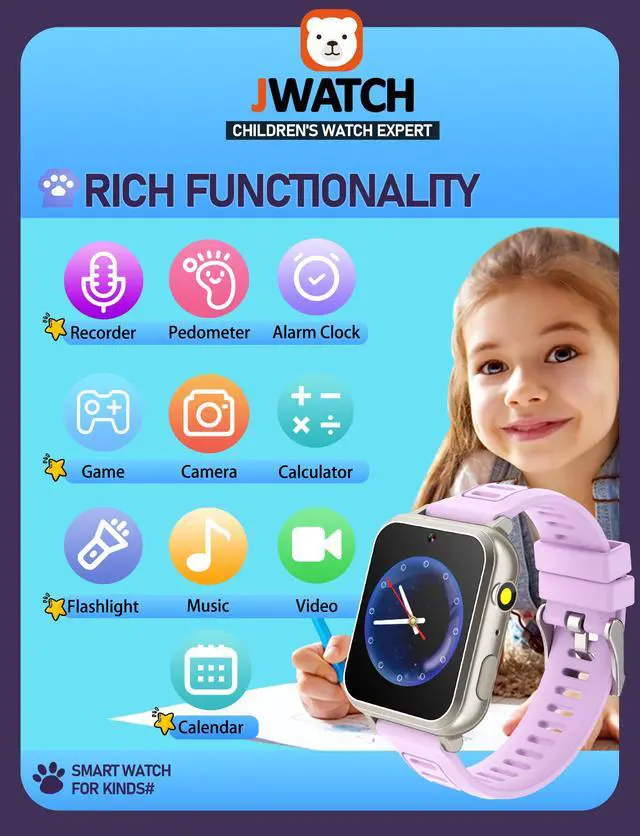 Alt view image 2 of 7 - Kids Smart Watch for Boys Girls 6-12 with Pedometer Audio Book Camera Music Player Birthday Present Christmas (Silver Frame Purple)