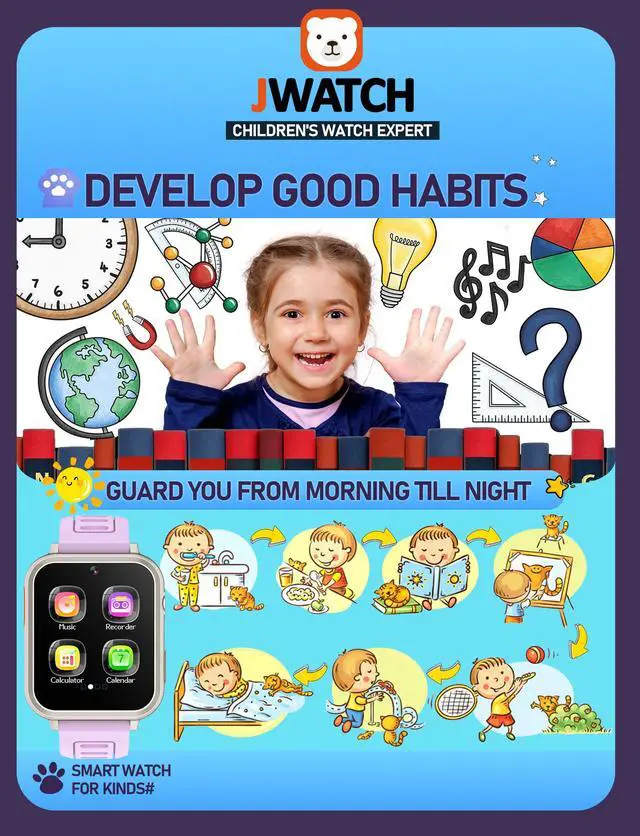 Alt view image 3 of 7 - Kids Smart Watch for Boys Girls 6-12 with Pedometer Audio Book Camera Music Player Birthday Present Christmas (Silver Frame Purple)