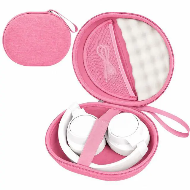 Main image of Hard Headphone Case for JBL Tune 770NC/510BT/720BT/520BT/670NC | Wave Foam, Elastic Strap, Soft Lining, Mesh Pocket, Carry Handle, Folded Headphone Storage, Pink, Case Only