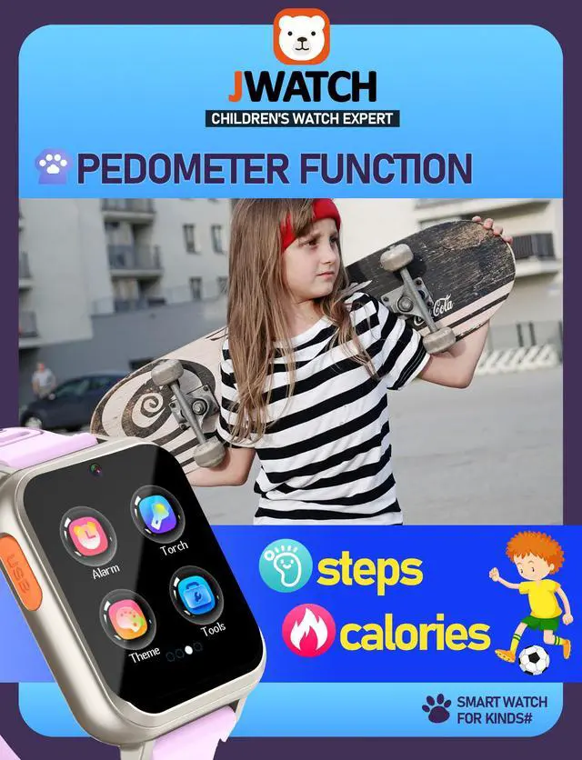 Alt view image 6 of 7 - Kids Smart Watch for Boys Girls 6-12 with Pedometer Audio Book Camera Music Player Birthday Present Christmas (Silver Frame Purple)