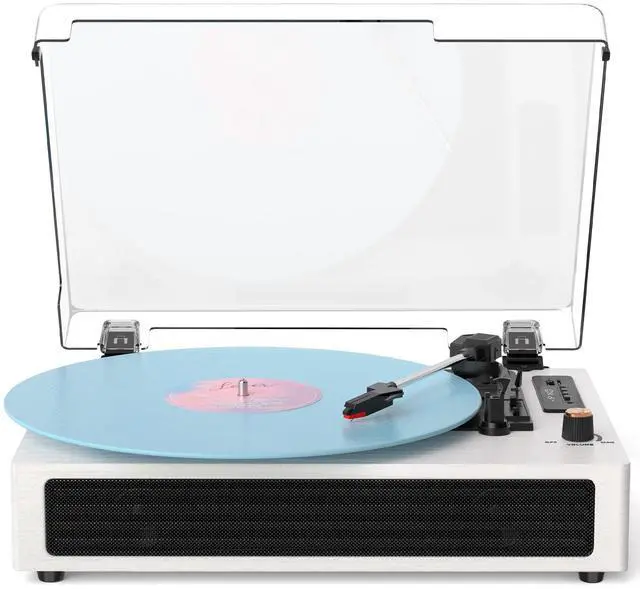 Main image of Vinyl Record Player Bluetooth Turntable, 3-Speed Retro Vinyl Player with Built-in Speakers,AUX in, Auto Stop,USB Recording, Belt-Drive LP Player White