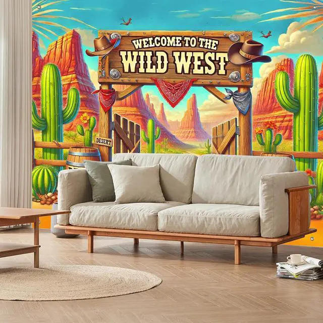 Alt view image 3 of 7 - Wild West Backdrop Desert Cactus Cowboy 8x6ft | Wild West Party Backdrop with Desert Cactus Cowboy for Cowboy Western Indoor Outdoor Photo Booth Decoration