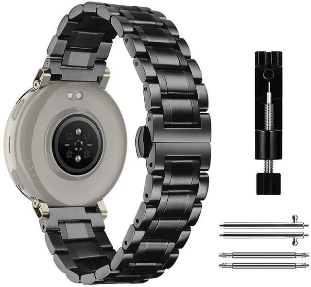 Main image of 20mm Metal Band for Amazfit Active 3 Premium/Active 2 Square/Active2, Solid Stainless Steel Wristband, Strap Exquisite Replacement Band for Amazfit Cheetah 2 Pro/Cheetah Square - Black