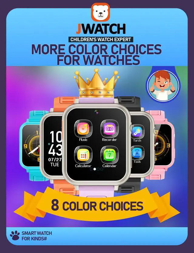 Alt view image 7 of 7 - Kids Smart Watch for Boys Girls 6-12 with Pedometer Audio Book Camera Music Player Birthday Present Christmas (Silver Frame Purple)