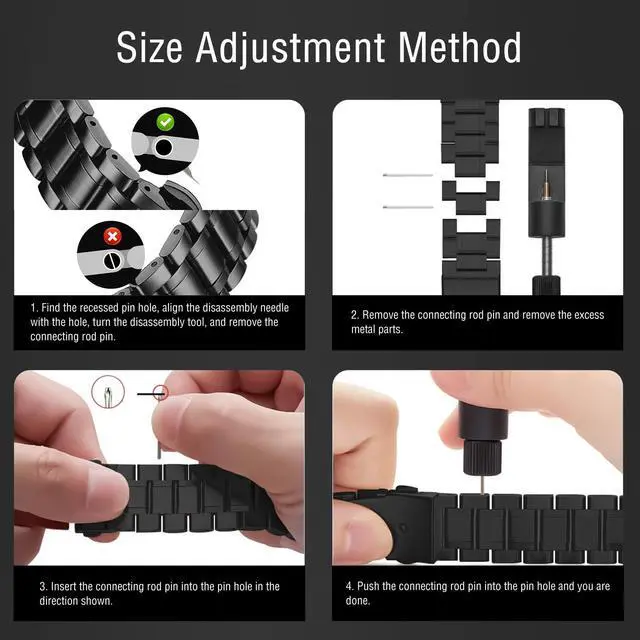 Alt view image 6 of 7 - 20mm Metal Band for Amazfit Active 3 Premium/Active 2 Square/Active2, Solid Stainless Steel Wristband, Strap Exquisite Replacement Band for Amazfit Cheetah 2 Pro/Cheetah Square - Black