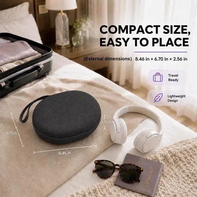 Alt view image 5 of 7 - Hard Headphone Case for JBL Tune 770NC/510BT/720BT/520BT/670NC | Wave Foam, Elastic Strap, Soft Lining, Mesh Pocket, Carry Handle, Folded Headphone Storage, Black, Case Only