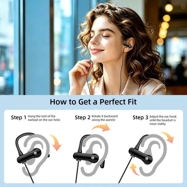 Alt view image 4 of 6 - 3.5mm Headphones, Sport Over Earhook Earbuds with Mic Volume Control | Workout In-Ear Aux Earphones Wired HiFi Stereo for Samsung/Google Chromebook School Kid Tablet Airplane Travel Laptop MP3
