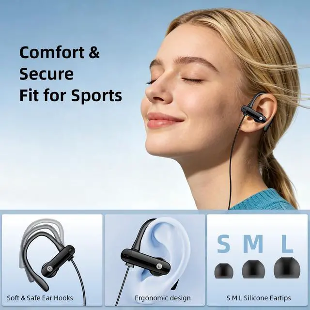 Alt view image 3 of 6 - 3.5mm Headphones, Sport Over Earhook Earbuds with Mic Volume Control | Workout In-Ear Aux Earphones Wired HiFi Stereo for Samsung/Google Chromebook School Kid Tablet Airplane Travel Laptop MP3