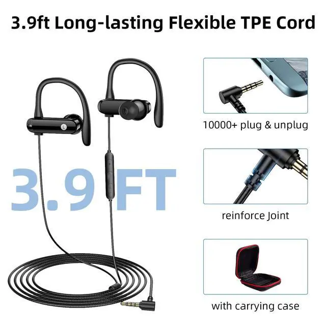 Alt view image 5 of 6 - 3.5mm Headphones, Sport Over Earhook Earbuds with Mic Volume Control | Workout In-Ear Aux Earphones Wired HiFi Stereo for Samsung/Google Chromebook School Kid Tablet Airplane Travel Laptop MP3