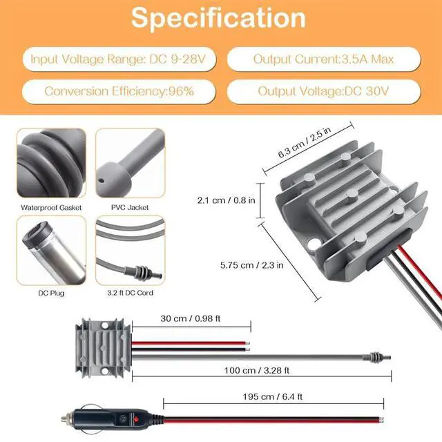 Alt view image 3 of 7 - Starlink Mini 12V Adapter - Power Supply Cable & Car Charger Accessories for Truck RV Stable Output(12V-24V to 30V 3.5A)