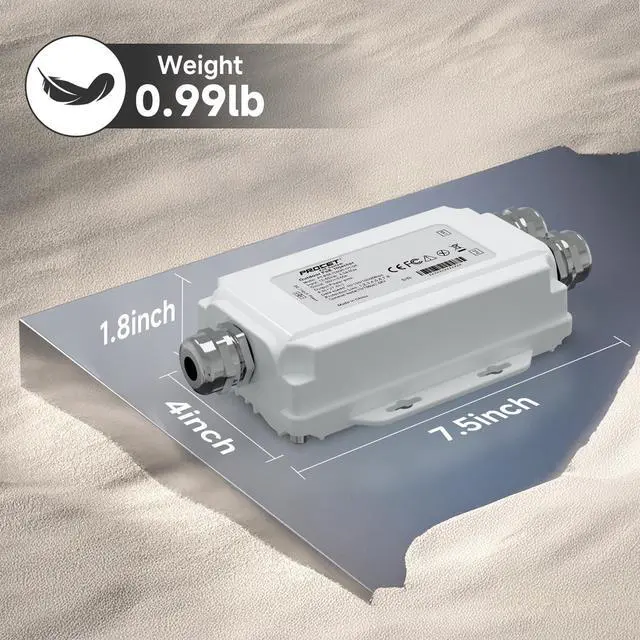 Alt view image 6 of 6 - PROCET Gigabit PoE Injector 30W Outdoor IEEE802.3AT, 6KV Surge Protection, Aluminum Alloy IP67 Waterproof, Wide Temp -40 to 149 for Unifi E7, Sisco Wireless AP, PTZ AI Camera, Micro Wave Radio