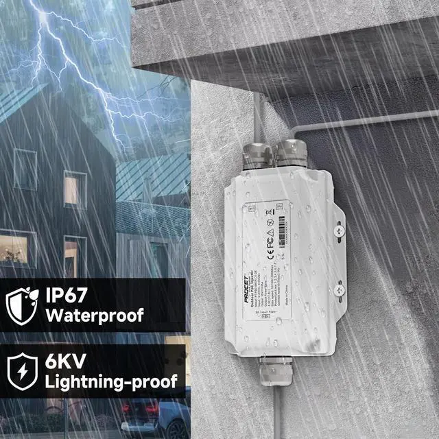 Alt view image 4 of 6 - PROCET Gigabit PoE Injector 30W Outdoor IEEE802.3AT, 6KV Surge Protection, Aluminum Alloy IP67 Waterproof, Wide Temp -40 to 149 for Unifi E7, Sisco Wireless AP, PTZ AI Camera, Micro Wave Radio