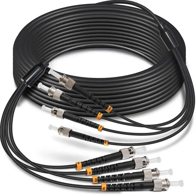 Main image of 50ft/15m 4 Core Industrial TPU ST to ST Outdoor Armored Fiber Optic Cable | 4 Strands OS2 Single Mode Fiber Patch Cord, 9/125um, OD-5mm, Direct Burial ST-ST