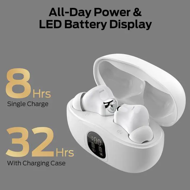 Alt view image 5 of 7 - N-Lite 217 Wireless Earbuds, Immersive Stereo Sound, Bluetooth 6.0 in-Ear Headphones, Built-in Smart Noise Cancelling Mic for Clear Calls, Comfortable Fit, 32H Playtime, IPX5 Waterproof, White