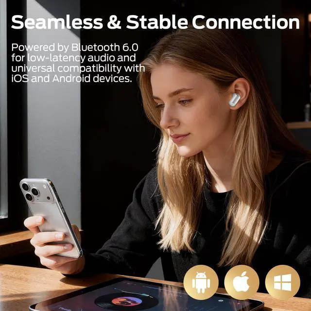 Alt view image 7 of 7 - N-Lite 217 Wireless Earbuds, Immersive Stereo Sound, Bluetooth 6.0 in-Ear Headphones, Built-in Smart Noise Cancelling Mic for Clear Calls, Comfortable Fit, 32H Playtime, IPX5 Waterproof, White