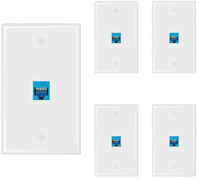 Main image of 5-Pack Cat6A Ethernet Wall Plate, 1-Port RJ45 Wall Plate, Blue | 1-Port Keystone Wall Plates with Cat 6A Coupler 10Gbit/s, Female to Female Cat6a Wall Plate, Cat6a/Cat6/5e, PoE