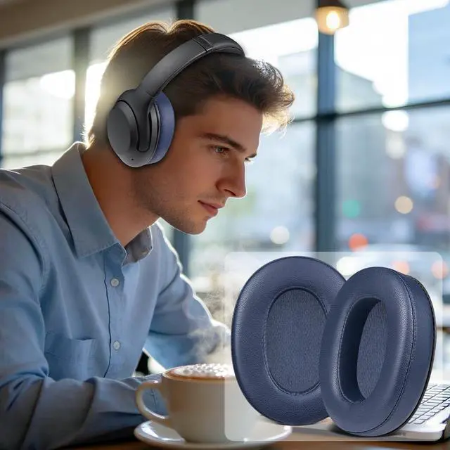 Alt view image 5 of 7 - Lambskin Earpads for Sony WH-XB900N/WH-CH710N/WH-CH720N/WH-RF400/MDR-RF895RK Headphones, Ear Pads Cushions with High Density Foam - Blue