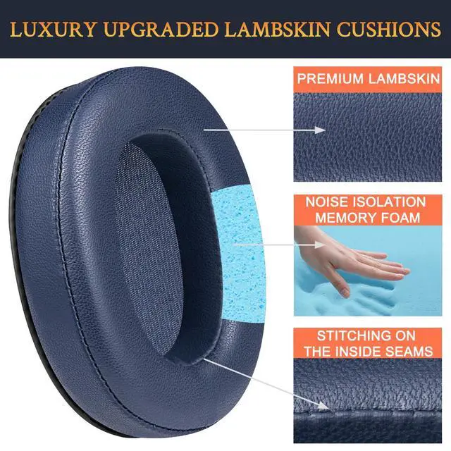 Alt view image 4 of 7 - Lambskin Earpads for Sony WH-XB900N/WH-CH710N/WH-CH720N/WH-RF400/MDR-RF895RK Headphones, Ear Pads Cushions with High Density Foam - Blue