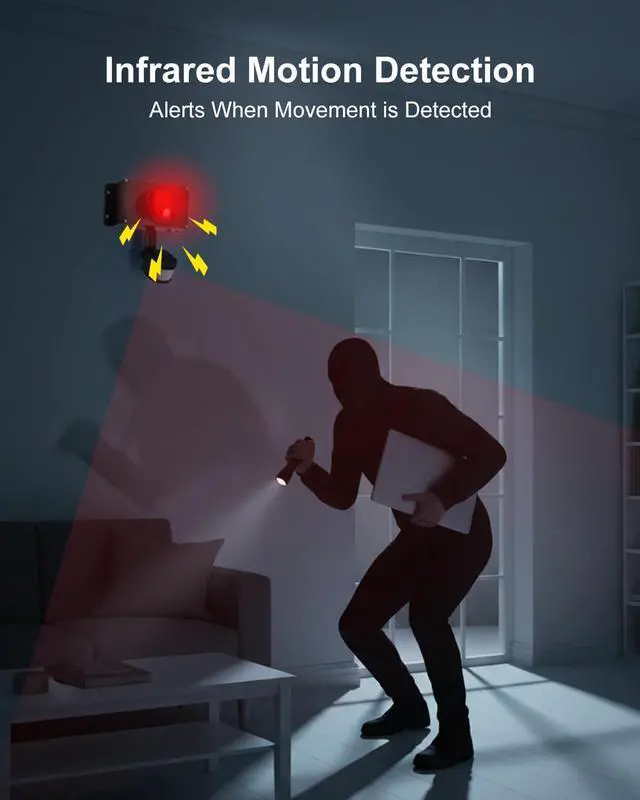 Alt view image 2 of 6 - Smart Remote Control Alarm Light with Infrared Motion Detection | 125dB Loud Siren Alert, App Timer Control, AC Powered Security Warning System for Home Garage Garden Shed Store