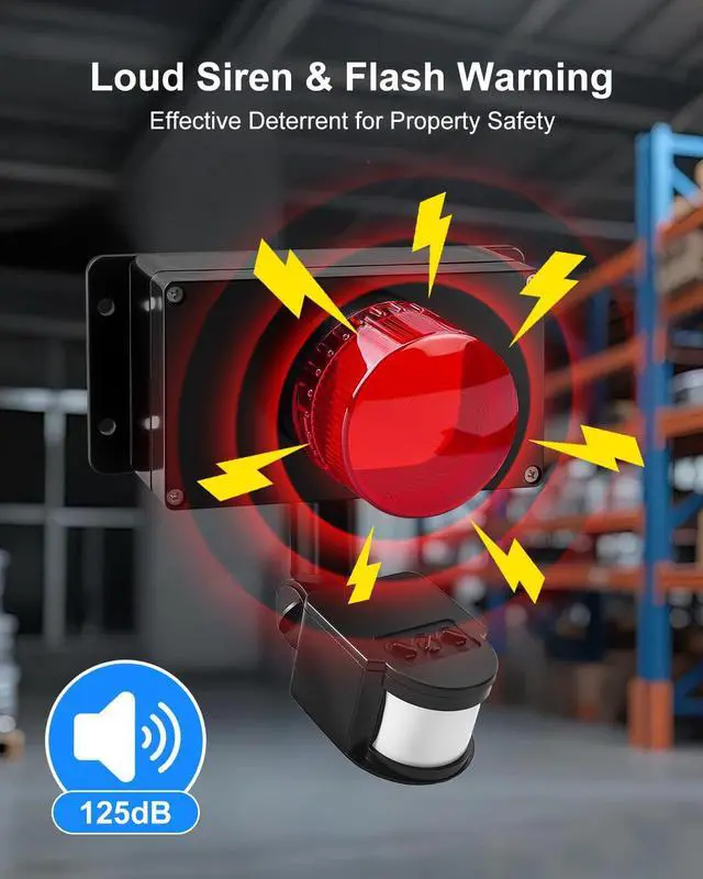 Alt view image 4 of 6 - Smart Remote Control Alarm Light with Infrared Motion Detection | 125dB Loud Siren Alert, App Timer Control, AC Powered Security Warning System for Home Garage Garden Shed Store