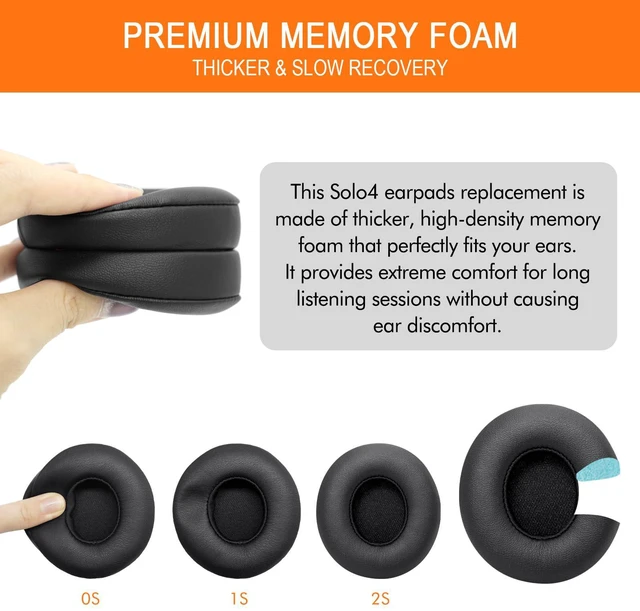 Alt view image 5 of 7 - Replacement Earpads for Beats Solo 4 Wireless On-Ear Headphones -Black | Solo4 Ear Cushions with Strong Adhesive