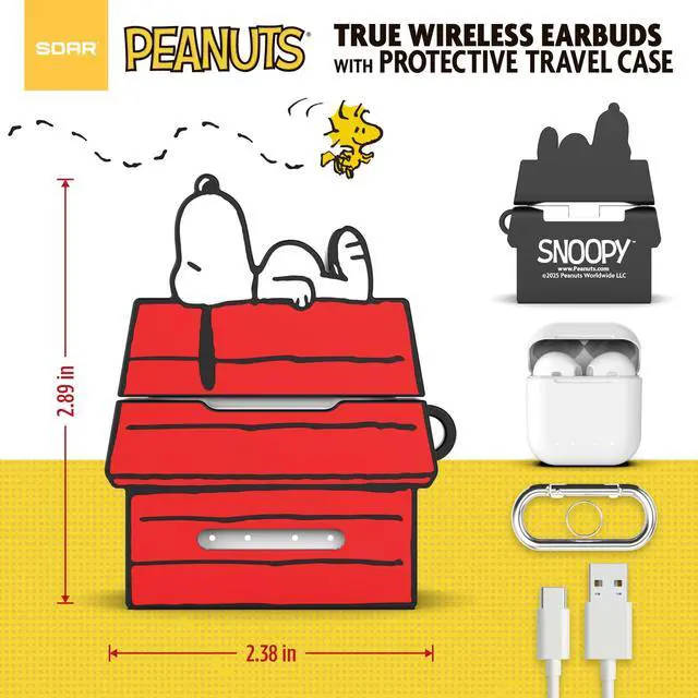 Alt view image 3 of 7 - Peanuts Snoopy True Wireless Earbuds with Protective Case- Red Dog House