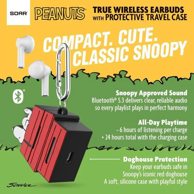 Alt view image 4 of 7 - Peanuts Snoopy True Wireless Earbuds with Protective Case- Red Dog House