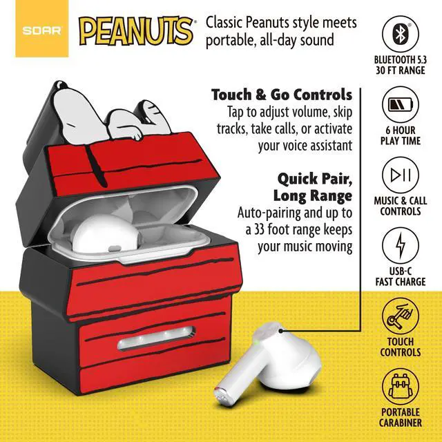 Alt view image 5 of 7 - Peanuts Snoopy True Wireless Earbuds with Protective Case- Red Dog House