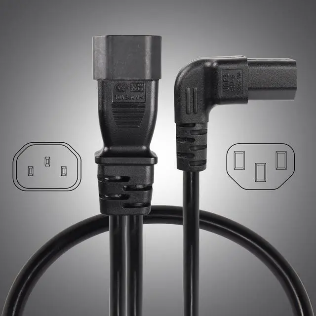Alt view image 3 of 6 - 1FT C14 to 2 x C13 Y Splitter Extension Power Cable, UPS Server IEC 320 C14 Male to Up Angle Dual C13 Female Power Cord(c14-2c13u)