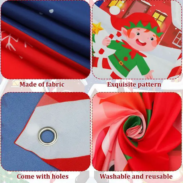 Alt view image 6 of 6 - 4 Pcs 98 Inch Gingerbread Door Cover Santa Claus and Elves | Christmas Peppermint Candy Design, Holiday Party Classroom Backdrop, Includes Gingerbread House Santa Wreath Cane