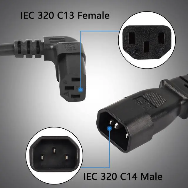 Alt view image 2 of 6 - 1FT C14 to 2 x C13 Y Splitter Extension Power Cable, UPS Server IEC 320 C14 Male to Up Angle Dual C13 Female Power Cord(c14-2c13u)