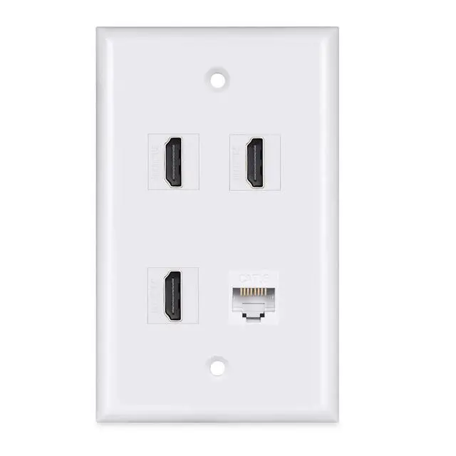 Main image of HDMI Wall Plate 4 Port, Cat6 Ethernet Wallplate, White | HDMI 2.0, Decorative Wall Outlet, Female to Female, For HDTV
