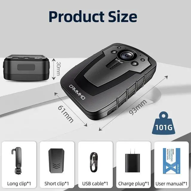 Alt view image 5 of 6 - C8 128G 1296P Body Camera with Audio and Video Recording, Body Cam with 4000mAh Battery Record Video 14 Hrs, Body Worn Camera for Police Law Enforcement, Personal Use