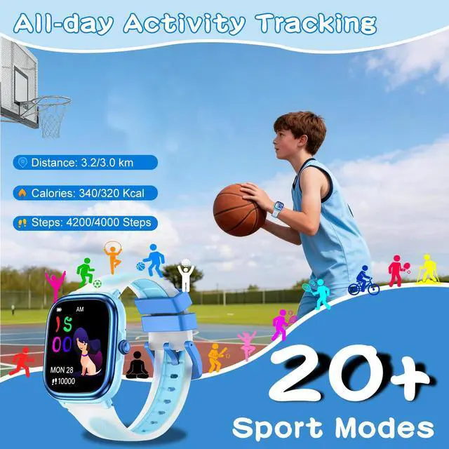 Alt view image 6 of 6 - Smart Watch for Kids IP68 Waterproof Sleep Tracker with White Noise | 1.83" Touch Screen, 21 Sport Modes, Heart Rate & Pedometer, No Phone/App Needed, Built-in Educational Games for Boys & Girls