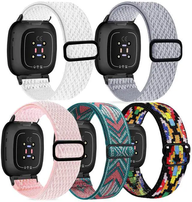 Main image of Stretchy Band Compatible with Versa 3 Bands/Sense Bands/Versa 4 Bands/Sense 2 Bands Women Men,Soft Elastic Nylon Sport Strap Adjustable Replacement Wristbands for Versa 4/Sense 2 Watch