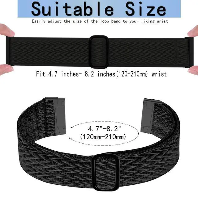 Alt view image 2 of 6 - Stretchy Band Compatible with Versa 3 Bands/Sense Bands/Versa 4 Bands/Sense 2 Bands Women Men,Soft Elastic Nylon Sport Strap Adjustable Replacement Wristbands for Versa 4/Sense 2 Watch