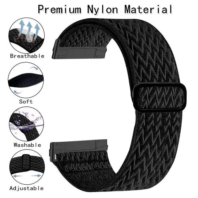 Alt view image 4 of 6 - Stretchy Band Compatible with Versa 3 Bands/Sense Bands/Versa 4 Bands/Sense 2 Bands Women Men,Soft Elastic Nylon Sport Strap Adjustable Replacement Wristbands for Versa 4/Sense 2 Watch