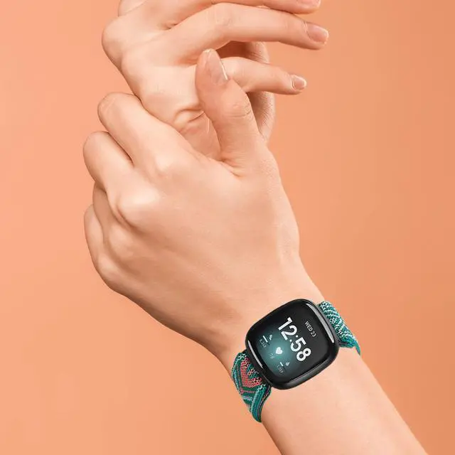 Alt view image 5 of 6 - Stretchy Band Compatible with Versa 3 Bands/Sense Bands/Versa 4 Bands/Sense 2 Bands Women Men,Soft Elastic Nylon Sport Strap Adjustable Replacement Wristbands for Versa 4/Sense 2 Watch