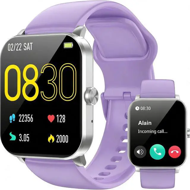 Main image of Smart Watch, Smartwatches for Men Women, 1.85" HD Fitness Tracker (Answer/Make Calls), 120+ Sport Modes, Heart Rate/Sleep Monitor, IP68 Waterproof Fitness Watch, Smartwatch for Android iOS (Purple)