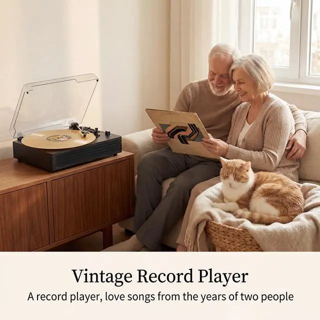 Alt view image 5 of 6 - Bluetooth Turntable Vinyl Record Player, 3-Speed Record Player with Built-in Speakers,USB Recording, AUX in Auto Stop, Belt-Drive LP Player Grey