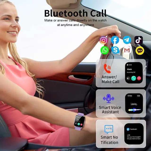 Alt view image 2 of 7 - Smart Watch, Smartwatches for Men Women, 1.85" HD Fitness Tracker (Answer/Make Calls), 120+ Sport Modes, Heart Rate/Sleep Monitor, IP68 Waterproof Fitness Watch, Smartwatch for Android iOS (Purple)