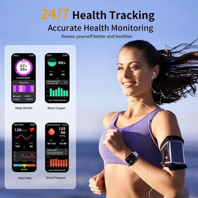 Alt view image 4 of 7 - Smart Watch, Smartwatches for Men Women, 1.85" HD Fitness Tracker (Answer/Make Calls), 120+ Sport Modes, Heart Rate/Sleep Monitor, IP68 Waterproof Fitness Watch, Smartwatch for Android iOS (Purple)