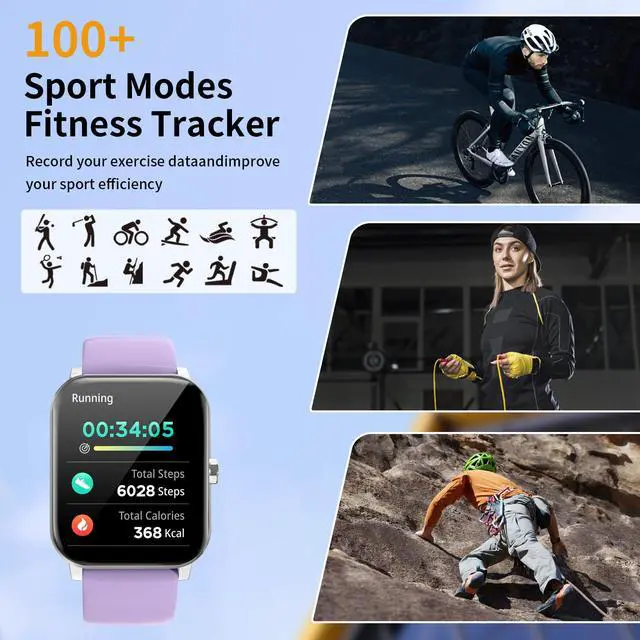 Alt view image 3 of 7 - Smart Watch, Smartwatches for Men Women, 1.85" HD Fitness Tracker (Answer/Make Calls), 120+ Sport Modes, Heart Rate/Sleep Monitor, IP68 Waterproof Fitness Watch, Smartwatch for Android iOS (Purple)