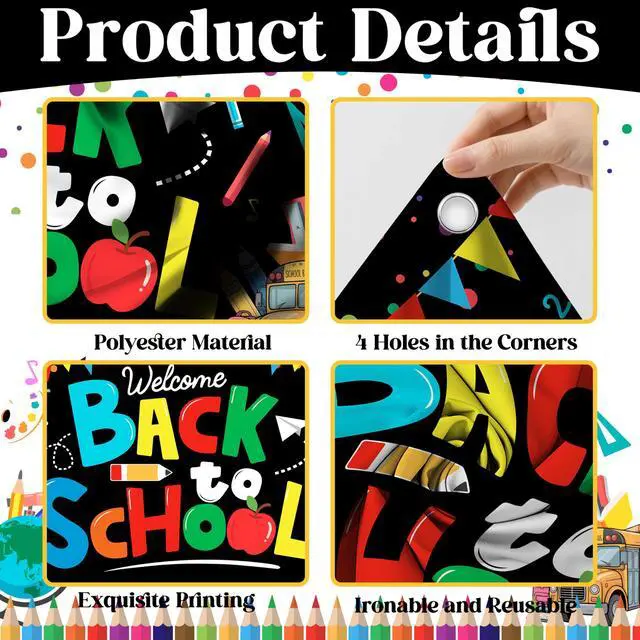 Alt view image 3 of 7 - Welcome Back to School Backdrop 7x5ft Happy 1st Day of School Party Photo Booth Props Decor Sign