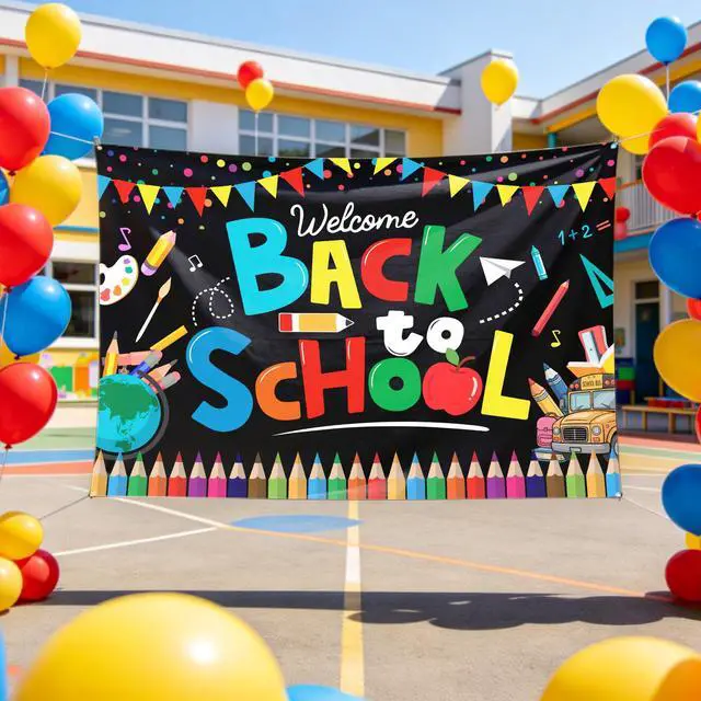 Alt view image 5 of 7 - Welcome Back to School Backdrop 7x5ft Happy 1st Day of School Party Photo Booth Props Decor Sign