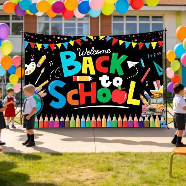 Alt view image 7 of 7 - Welcome Back to School Backdrop 7x5ft Happy 1st Day of School Party Photo Booth Props Decor Sign