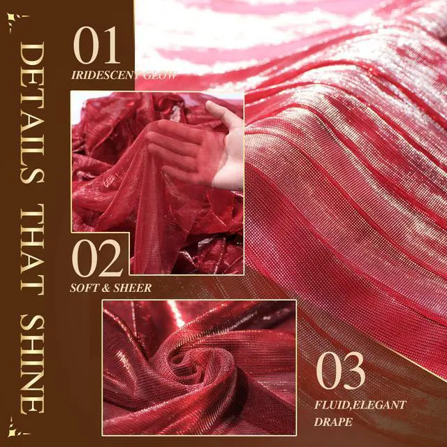 Alt view image 2 of 7 - Wedding Arch Draping Fabric 28" x19FT Wine Red Shimmery Sheer Fabric Drapes 2 Panels Arch Backdrop Curtains for Wedding Decor Ceremony Birthday Party Baby Shower Home Decoration