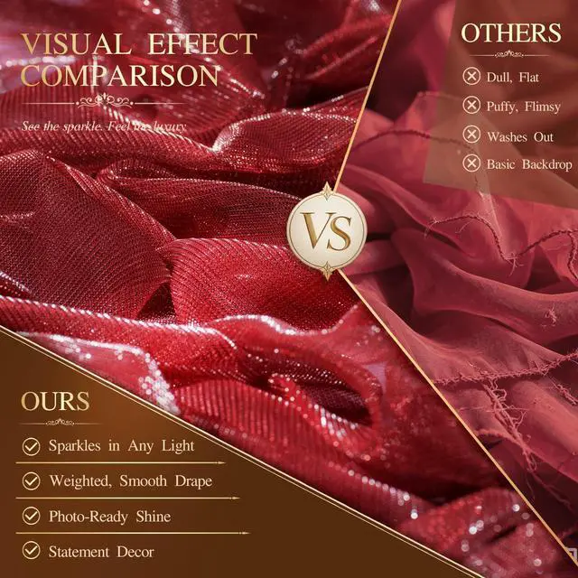 Alt view image 3 of 7 - Wedding Arch Draping Fabric 28" x19FT Wine Red Shimmery Sheer Fabric Drapes 2 Panels Arch Backdrop Curtains for Wedding Decor Ceremony Birthday Party Baby Shower Home Decoration