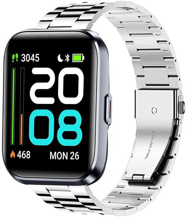 Main image of Quick Release Stainless Steel Metal Replacement Straps - Compatible with Quican, aeac, WMK, Fitpolo ID208 Plus 1.8 Inches Smart Watch Bands